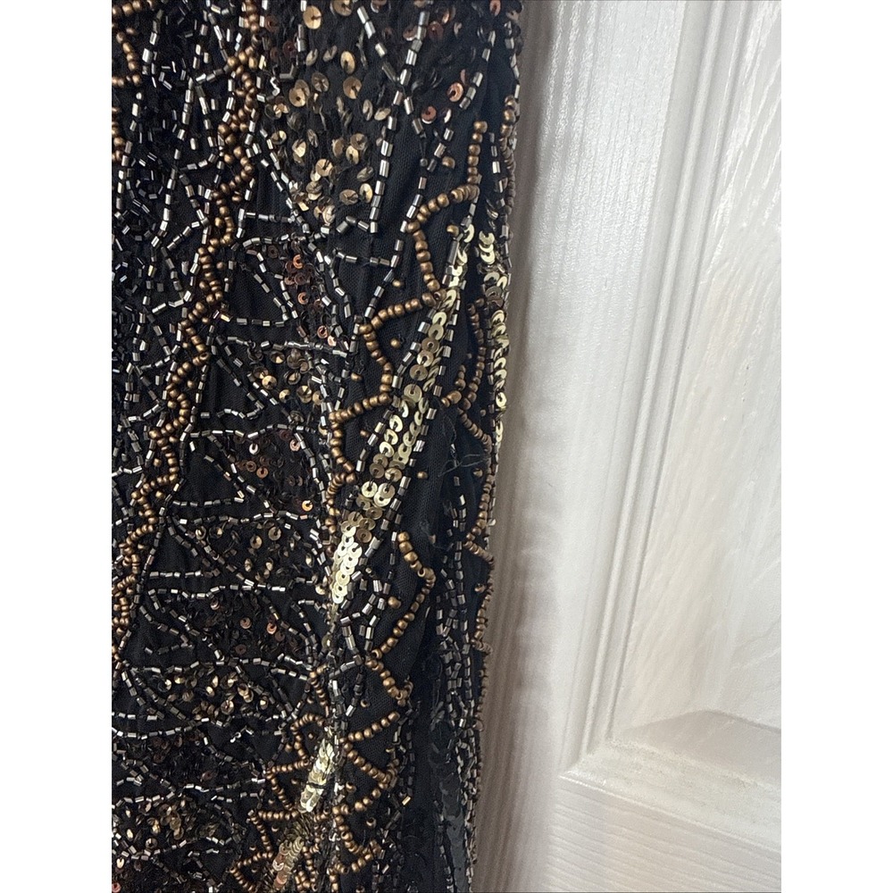 Hale Bob Beaded Sequin Dress Black Geometric Art Deco V-Neck Cocktail Medium M - Picture 11 of 15